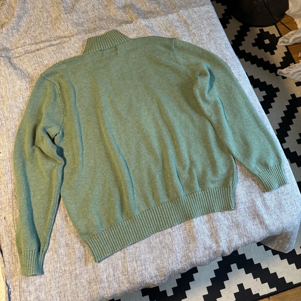 Polo Ralph Lauren 100% Cotton Quarter-Zip Mockneck Jumper Green Size XL - Picture 3 of 8